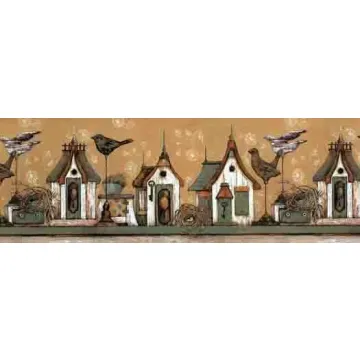 Decorative Birds and Birdhouse Border