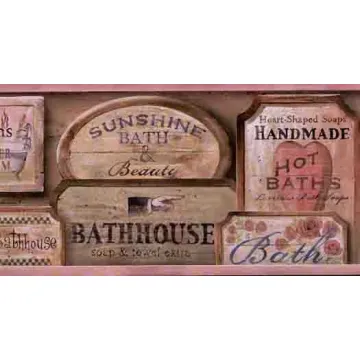 Pink Bathroom Signs Wallpaper Border - 1 roll left