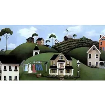 Rolling Hills and Farm Houses Wallpaper Border