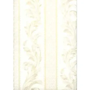 Beige Scrolling Leaf Stripe Wallpaper