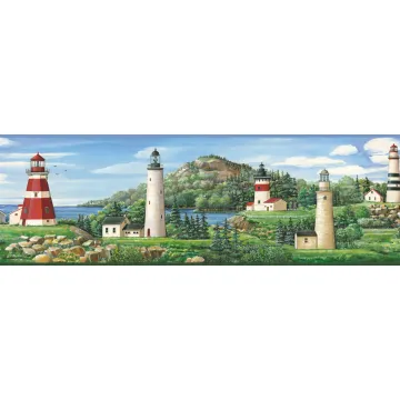 Lake Lighthouse Wallpaper Border - Chesapeake Wallcovering
