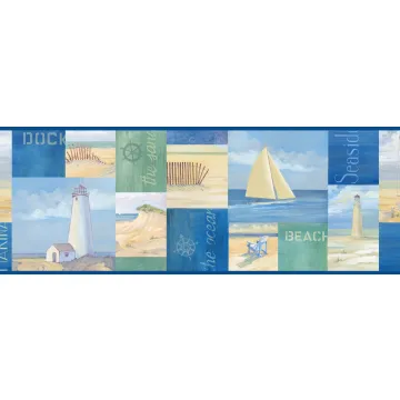 Coastal Breeze Collage Wallpaper Border - Chesapeake Wallcoverings