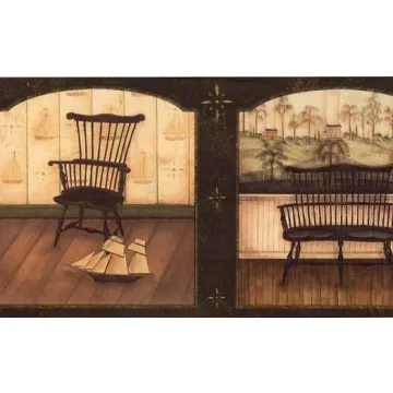 Black Folk Art Woodwork Wallpaper Border