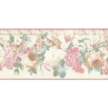 Mixed Hanging Flower & Lattice Wallpaper Border - Sunworthy