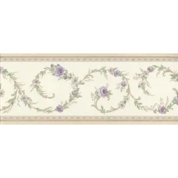 Swirling Purple Flower Vine Wallpaper Border - Sunworthy