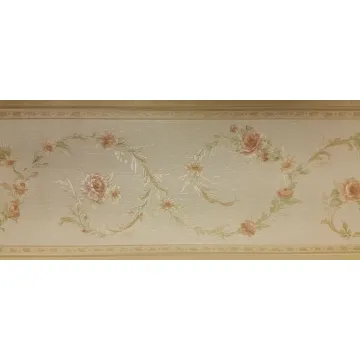 Pink Flowers On Green Vine Textured Wallpaper Border - Imperial