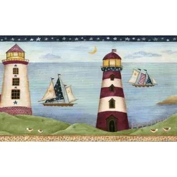 Blue Lighthouse Wallpaper Border