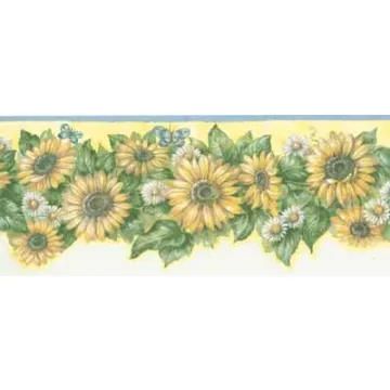 Sunflower and Daisy Yellow Wallpaper Border
