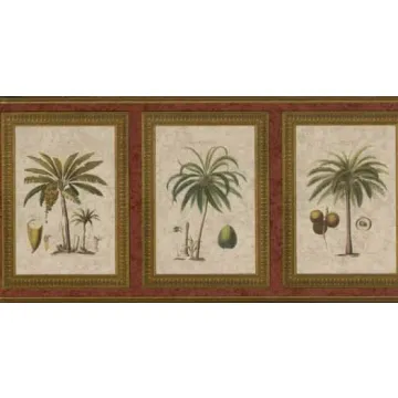 Framed Tropical Fruit Trees Wall Paper Border