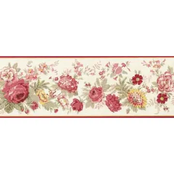 Mixed Red Yellow & Pink Flower Wallpaper Border