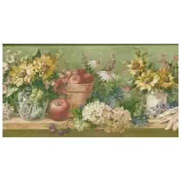 Mixed Flower and Apples Wallpaper Border