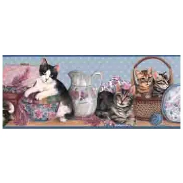 Blue Fancy Kittens Wallpaper Border - Village