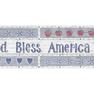 American Flag God Bless America Faux Wood Wallpaper Border - Village