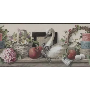 Primitive Country Shelf Wallpaper Border - Village