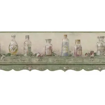 Potpourri On Green Primitive Shelf Wallpaper Border