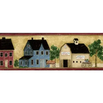 Farm House, Barn & General Store Wallpaper Border - Village