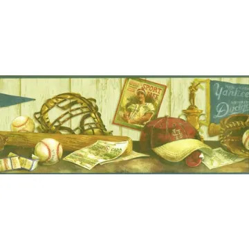 Blue Cooperstown Shelf Wallpaper Border