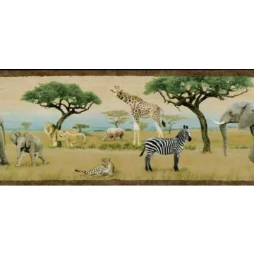 African Safari Animals Wallpaper Border - Village