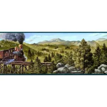 Teal Mountain Train Wall Border