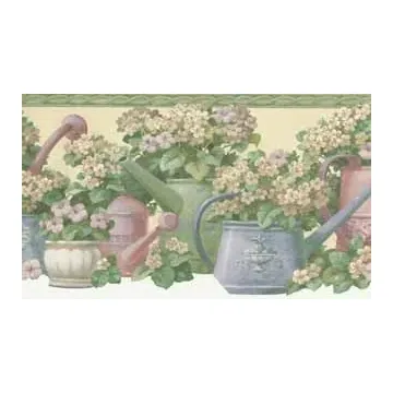 Watering Cans & Flowers Wallpaper Border - Raymond Waites