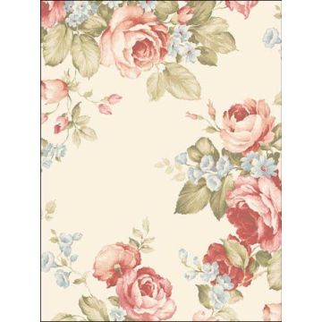 Grand Floral Cream Red Blue Green Wallpaper