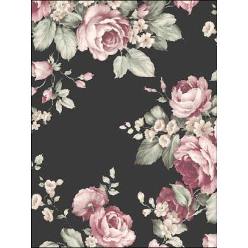 Grand Floral Black Ebony Plum Pink Wallpaper