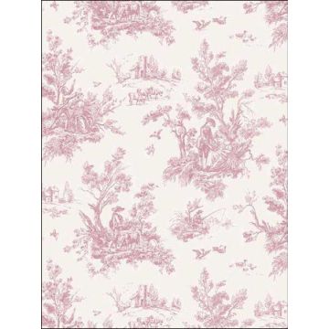 Toile Plum Burgundy Cream Wallpaper