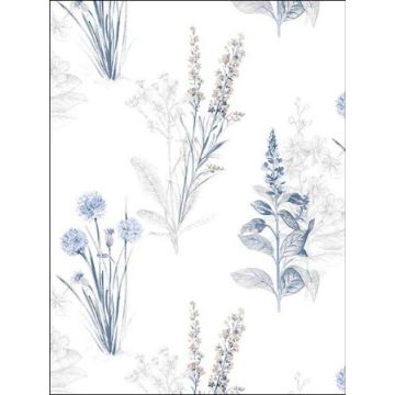 Flora Blue Grey Wallpaper