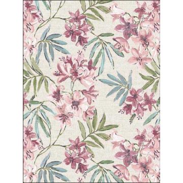 Linen Floral Pink Burgundy Turquoise Taupe Wallpaper