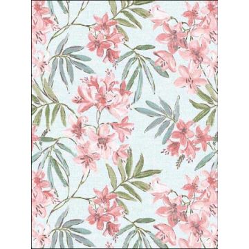 Linen Floral Blue Pink Green Wallpaper