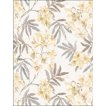 Linen Floral Cream Yellow Grey Wallpaper