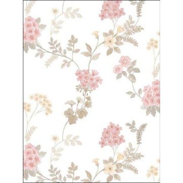 Fern Floral Pink Khaki Grey Blush Wallpaper