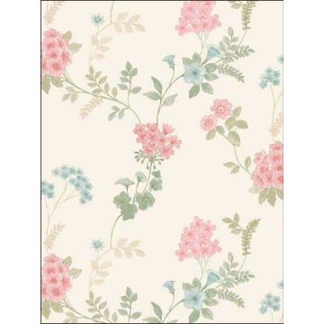 Fern Floral Pink Green Blue Wallpaper