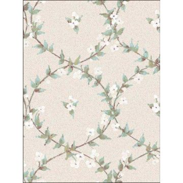 Floral Laurel Blue Beige Plum Burgandy Wallpaper
