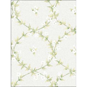 Floral Laurel Green Grey Wallpaper