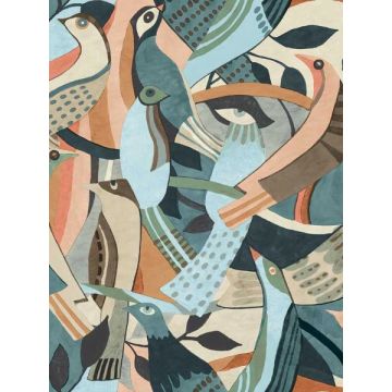 Fauvist Flock Coral and Aqua Wallpaper