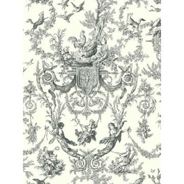 Old World Toile Black and White Wallpaper