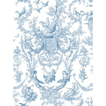 Old World Toile Blue and White Wallpaper