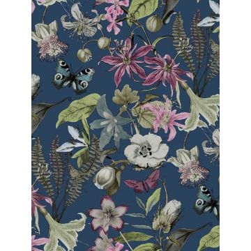 Butterfly House Navy Wallpaper