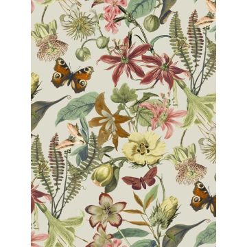Butterfly House Light Taupe and Coral Wallpaper