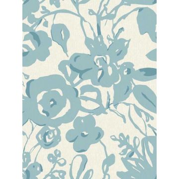 Brushstroke Floral Aqua Wallpaper
