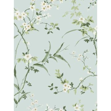 Blossom Branches Spa Blue Wallpaper