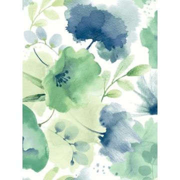 Watercolor Bouquet Blue and Green Wallpaper