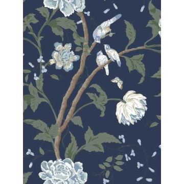 Teahouse Floral Navy Wallpaper