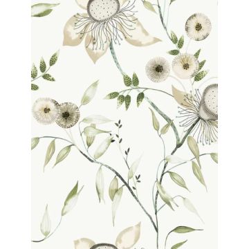 Dream Blossom White and Green Wallpaper