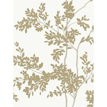 Lunaria Silhouette White and Gold Wallpaper