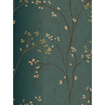 Vertical Blossoms Teal Metallic Wallpaper