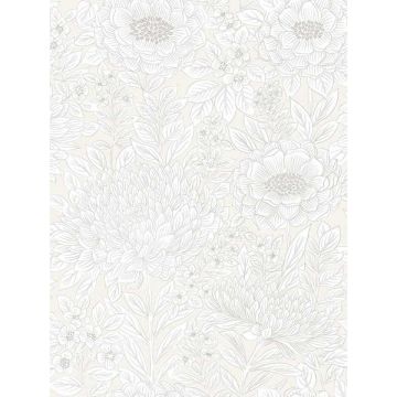 Wood Block Blooms Cream Wallpaper