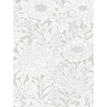 Wood Block Blooms Taupe and Silver Wallpaper