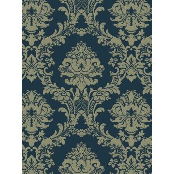In Reg Classic Damask Navy Gold Wallpaper